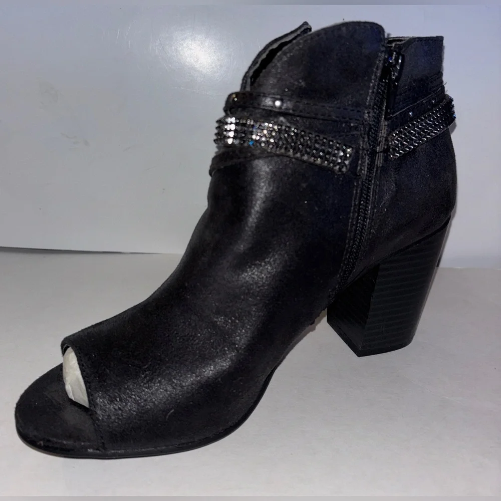 Rampage Women's Meera Peep Toe Rhinestone Glitz Buckle Strap Ankle Bootie 7 1/2M
